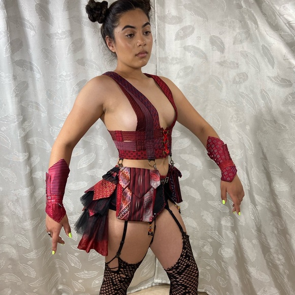 Xanadu Designs, One of a kind, Handmade, Upcycle’d Men’s Tie, Sexy Bustle Skirt.